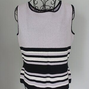 Vintage St John Striped Sweater Vest Women S  Pale Lavender, Black, White